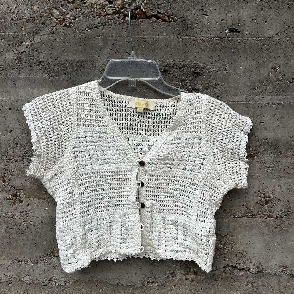 Crochet Cardigan Sweater 100% Cotton XS Cottagecore Boho Fairy Cottage Western